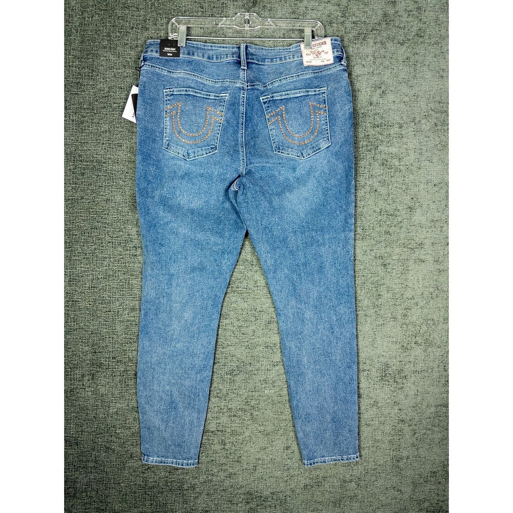 NWT True Religion Jennie Curvy Mid Rise Super Skinny Jeans Womens 34 Medium Blue